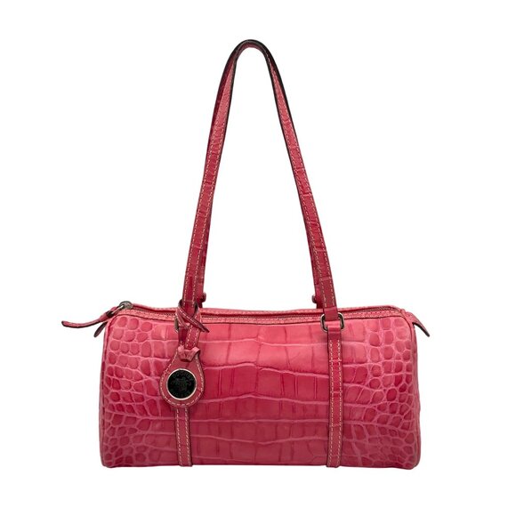 Brahmin Pink Croc Embossed Leather Nile Barrel Shoulder Bag - Picture 1 of 11